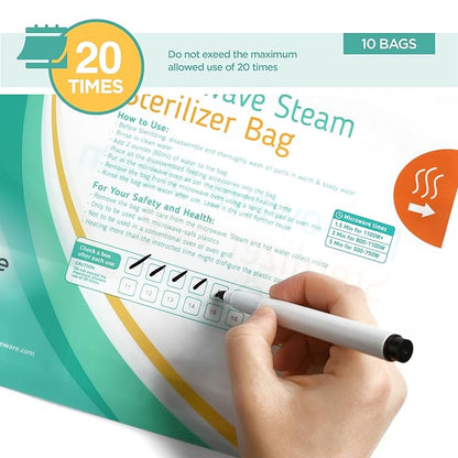 10 Pack Microwave Sterilizer for Baby Bottles Pacifier Sanitizer and Breast Pump Sterilizer Bags Portable Travel Sterilizer for Baby Bottles Pacifiers and Breast Pump Parts