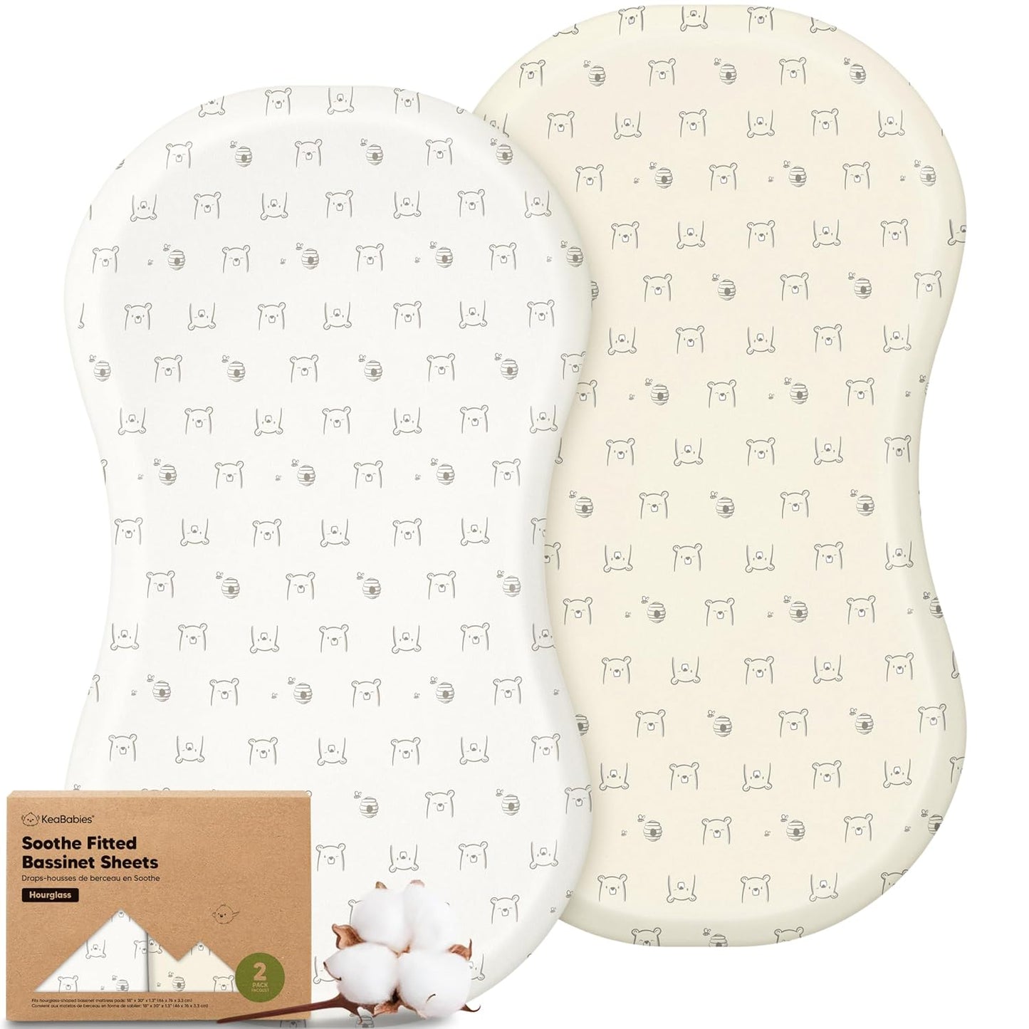 2-Pack Organic Bassinet Sheets for Girls, Boys - 100% Cotton Bassinet Mattress Sheets Compatible with Halo Bassinest Swivel Sleeper, Graco, Baby Delight, Chicco, Unisex Fitted Bassinet Sheets (Elly)