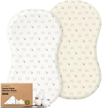 2-Pack Organic Bassinet Sheets for Girls, Boys - 100% Cotton Bassinet Mattress Sheets Compatible with Halo Bassinest Swivel Sleeper, Graco, Baby Delight, Chicco, Unisex Fitted Bassinet Sheets (Elly)