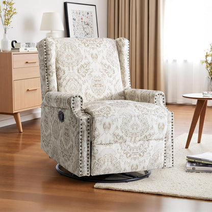 Swivel Rocker Recliner Chair, Manual Nursery Glider Recliner, Floral Fabric Wingback Accent Chair with Adjustable Backrest & Footrest for Small Spaces Living Room Bedroom (Plants Floral, Set of 1)