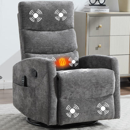 Massage Chair Recliner with Heat, Swivel Rocking Chair Recliner with High Back, Manual Nursery Recliners for Adults,Small Recliner Chair for Small Spaces, Living Room Bedroom, Fabric (Blue Green)