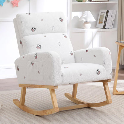 HCHAIRH Rocking Chair Nursery, Upholstered Fabricr Nursing Rocking Chairs with Soft High Back, Modern Nursery Glider Rocker for Mom Living Room, Bedroom, Camel