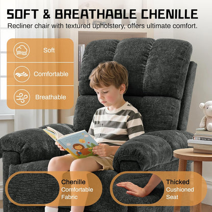 Korser Recliner Chair, Swivel Rocker Recliner Chair for Adults, Small Recliners for Small Spaces, Upholstered Manual Recliner with Side Pockets, Nursery Rocking Chair for Living Room, Chenille, Beige