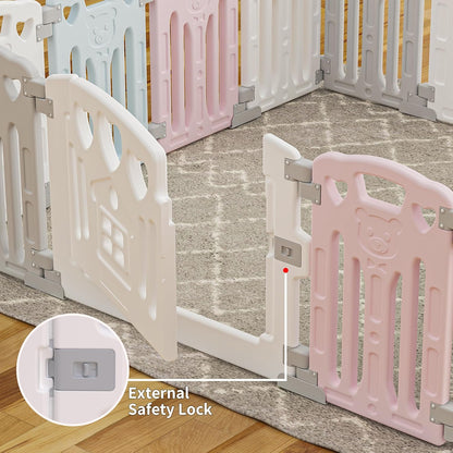 Baby Playpen Kids Activity Centre Safety Play Yard Home Indoor Outdoor New Pen (Multicolour) (White) (Macarons Classic Set 14 Panel)