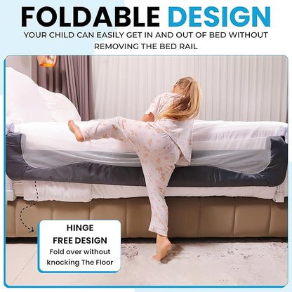 TotCraft Flexguard Adjustable Length & Height Bed Rail for Toddlers – Fits Twin, Full, Queen & King Beds – 35.5″ or 59″ Two Fixed Lengths – 14 Height Levels – ASTM Certified Bed Rail for Baby (Grey)