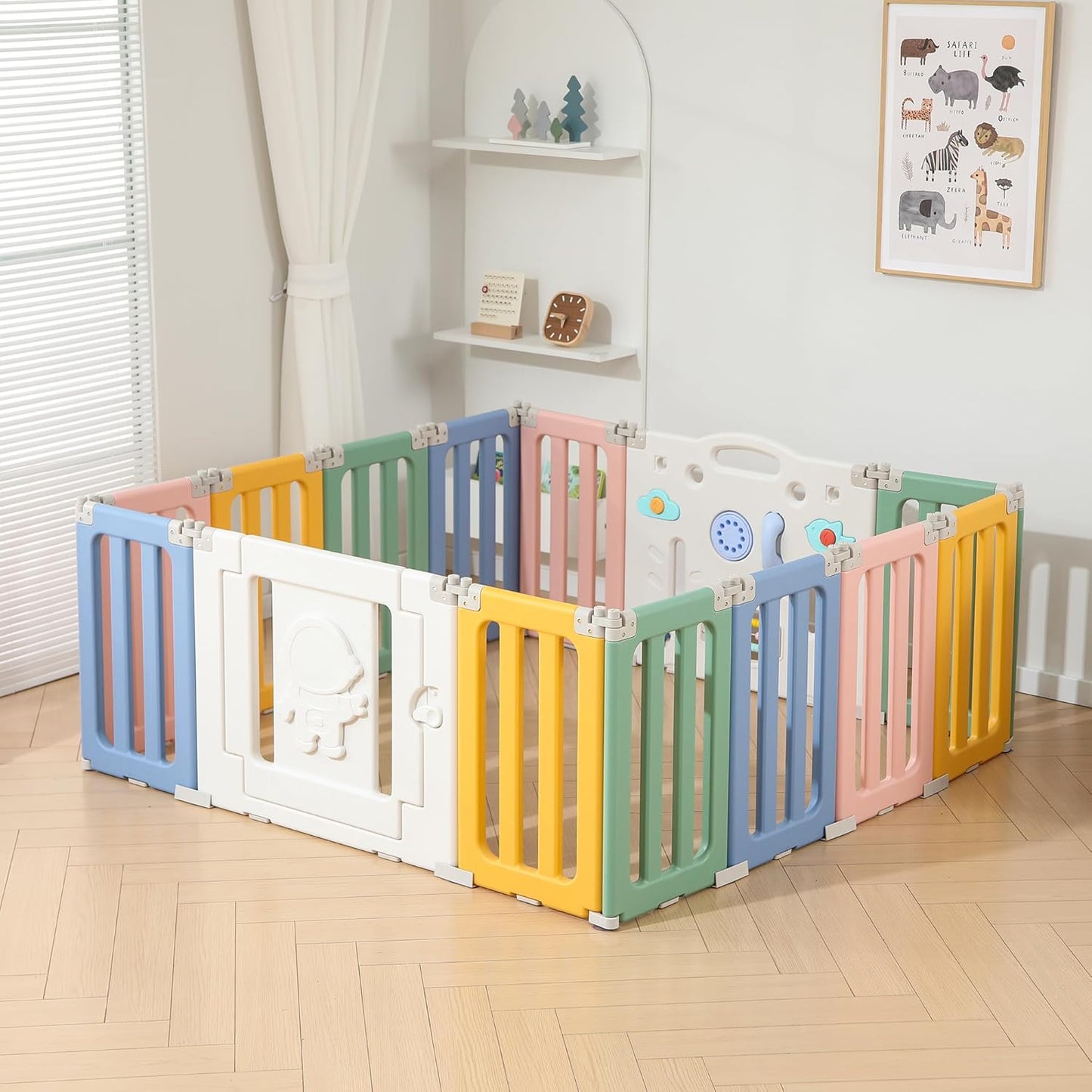 Bestgame Baby Play Pen, Foldable Play Pens for Babies and Toddlers, 14 Panels Extra Large Baby Playpen, Astronauts Portable Fence, Kids Gate Playpen Yard - Grey
