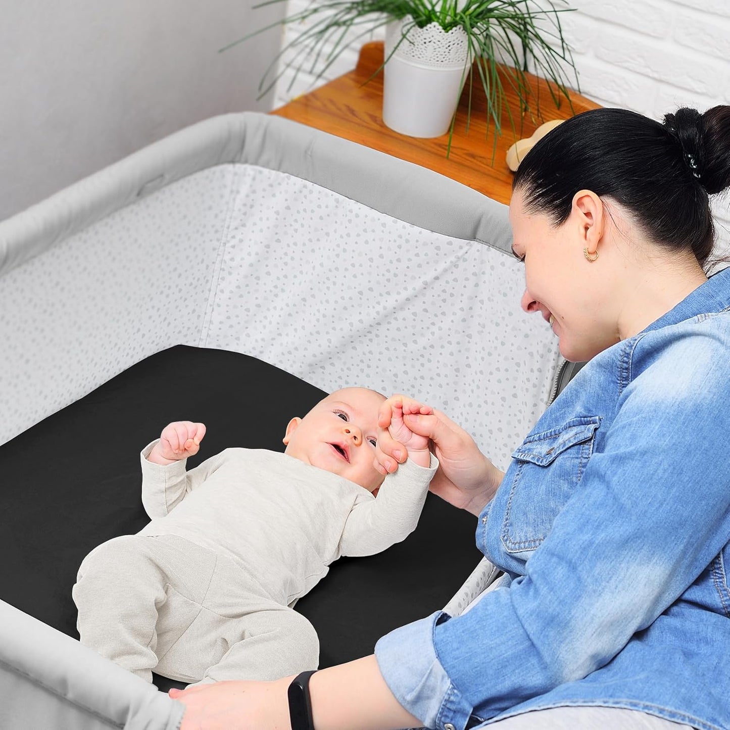 Sweet Jojo Designs 2-Piece Baby Bassinet Sheets Set (Black/White Gingham Checkered Plaid) for Boy/Girl, Infant Newborn Nursery, Oval, Rectangle & Hourglass Mattress (Solid Onyx & Classic Checkerboard)
