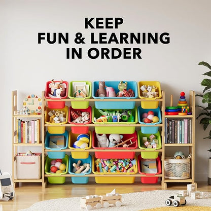 SpaceAid Toy Storage Organizer with 6 Shelves and 16 Bins, Toy Organizers Storage Bookshelf, Kids Bin Shelf Toys Box Bookcase for Bedroom Playroom Organization Room Decor, Multi-Colored