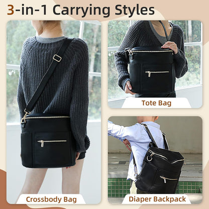 miss fong Small Diaper Bag Mini Diaper Bag, Leather Diaper Bag Backpack Mini Backpack with 14 Pockets Insulated Pockets & Shoulder Strap