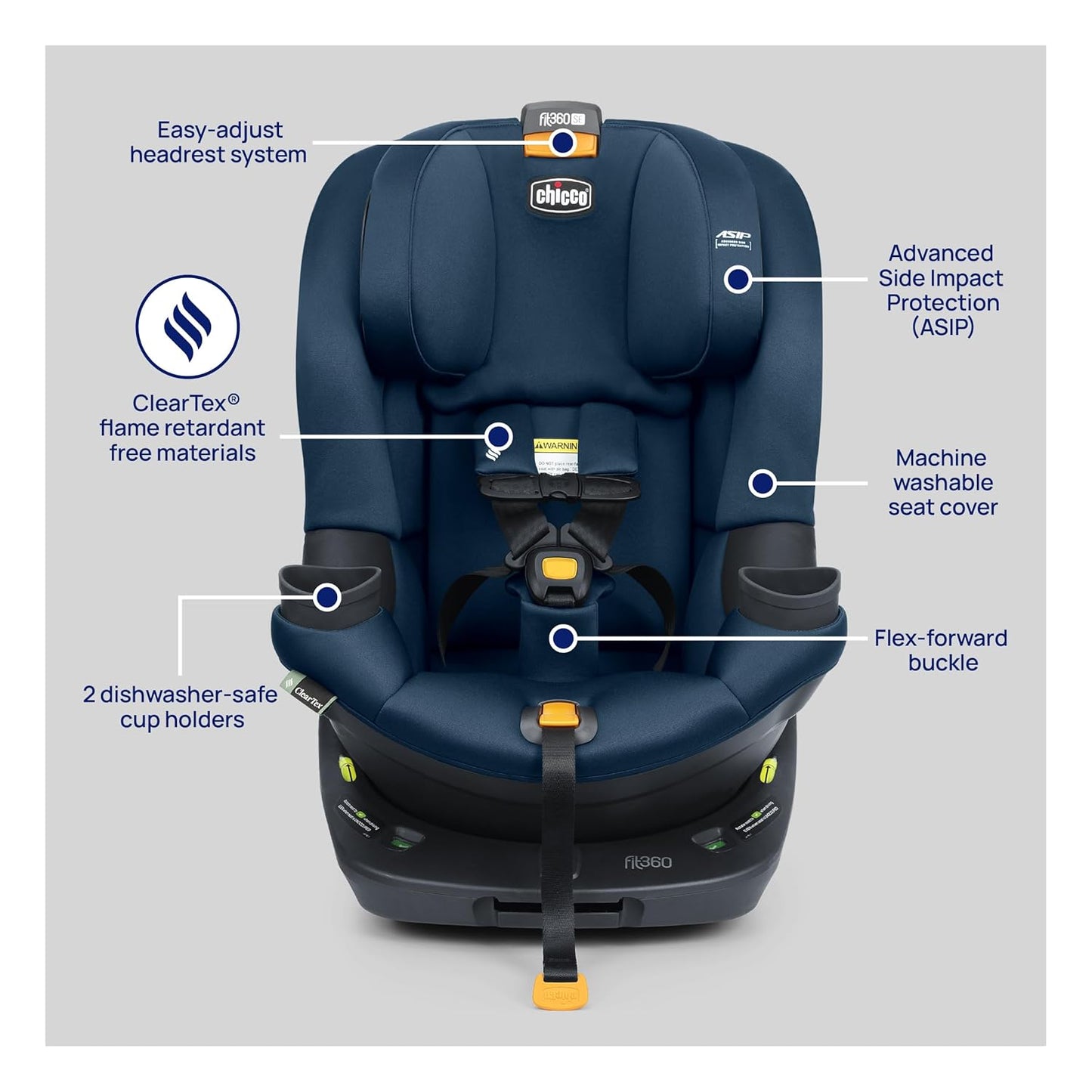 Chicco Fit360 Zip ClearTex Rotating Convertible Car Seat with Fit360 Mirror, 360 Degree Rotation for Rear-Facing and Forward-Facing Usage, Jet/Black