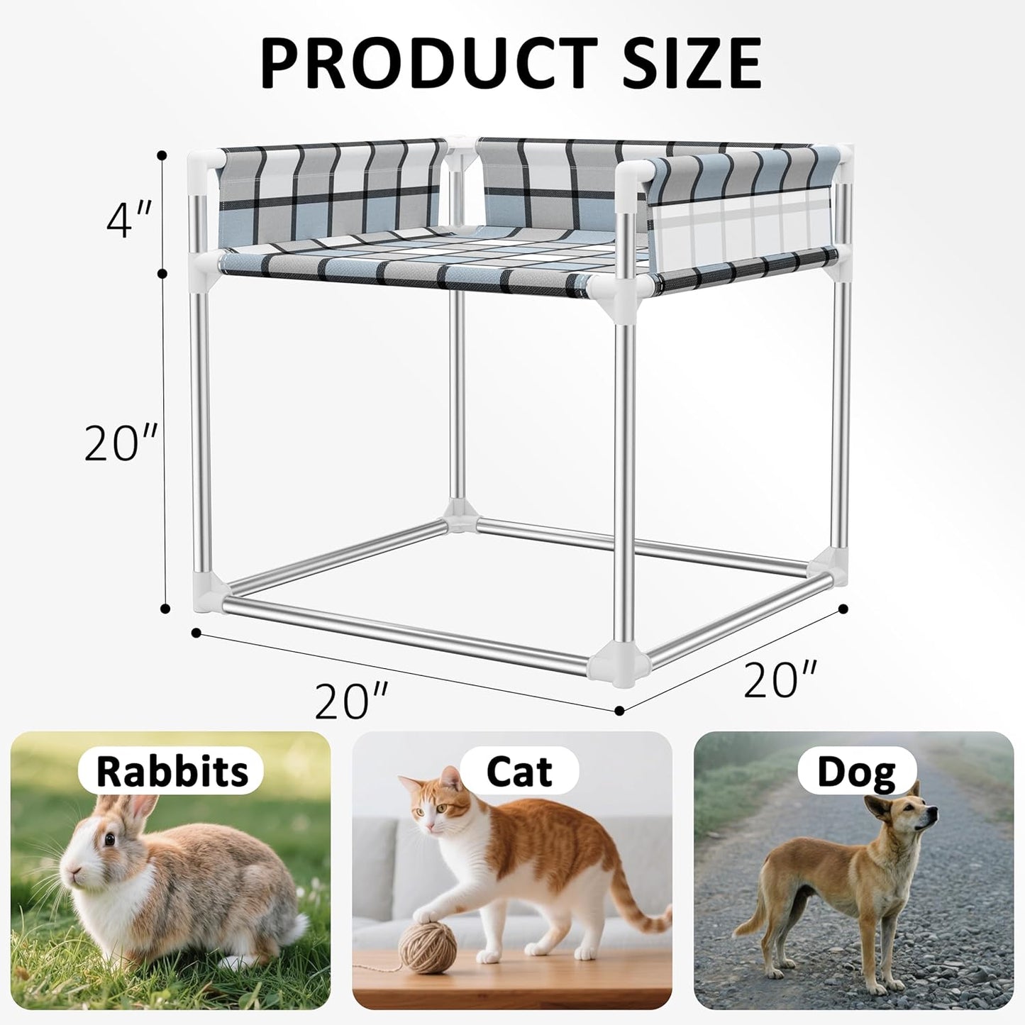 Bedside Window Pet Cat Bed - Dog Bed with Guardrail Extension Attached to Human Bed Height Elevated Dogs Cats Window Perch Bedside Dog Cot Sleeper Hammock Furniture Pet Beds (34'' x 20'' x 24'')