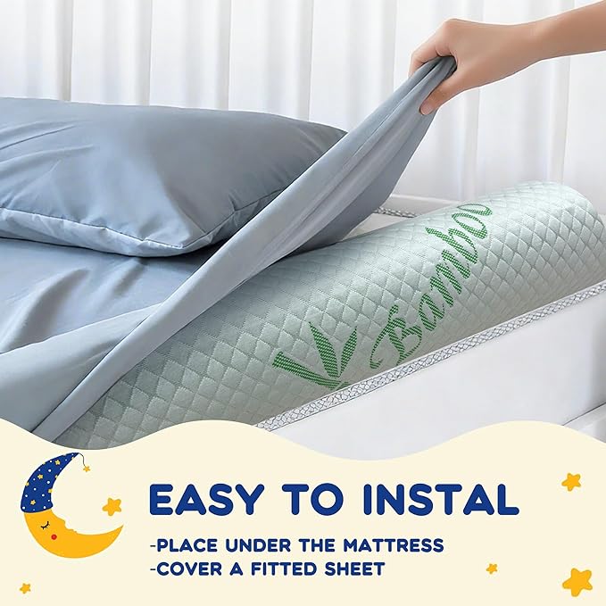 Waterproof Baby Bed Bumper for Toddler with Adjustable Band, Soft Kid Foam Bed Rail for Rental, Vacational, Full, Queen, Twin, King Size Bed, Green, 1 Pack