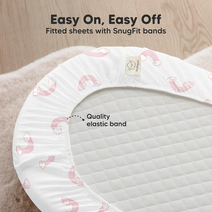 2-Pack Organic Bassinet Sheets for Girls, Boys - 100% Cotton Bassinet Mattress Sheets Compatible with Halo Bassinest Swivel Sleeper, Graco, Baby Delight, Chicco, Unisex Fitted Bassinet Sheets (Elly)