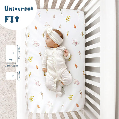 GRSSDER Stretch Ultra Soft Jersey Knit Fitted Pack n Play Playard Sheets Set 2 Pack，Fits Portable/Mini Cribs Sheets, Playards Mattress Pads, Stylish Watercolor Animals for Baby, Mint Green