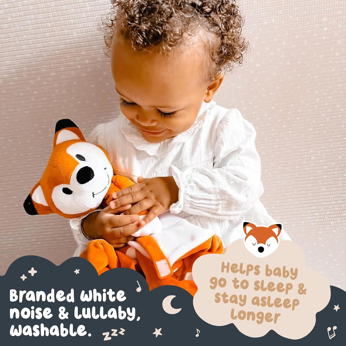 Riff Raff Baby Sleep Toy Soother - Musical Plush Fox with White Noise & Lullaby - Lovey Security Blanket for Newborns & Infants