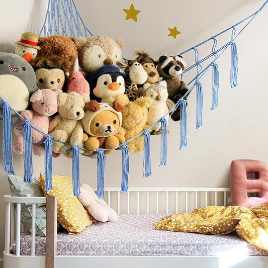 mirolam Stuffed Animal Storage Hammock Net - Toy Hammock Net for Stuffed Animals Corner - Hanging Stuff Animal Organizer Holder Large Size Baby Nursery Room Decor-Blue