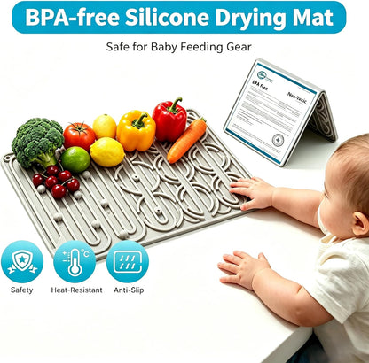 Silicone Baby Bottle Drying Mat, 20 Slots, BPA-Free Non-Toxic, Dishwasher Safe, Foldable Space-Saving Design for Nursery, Kitchen & Travel (Silicone Drying Mat)