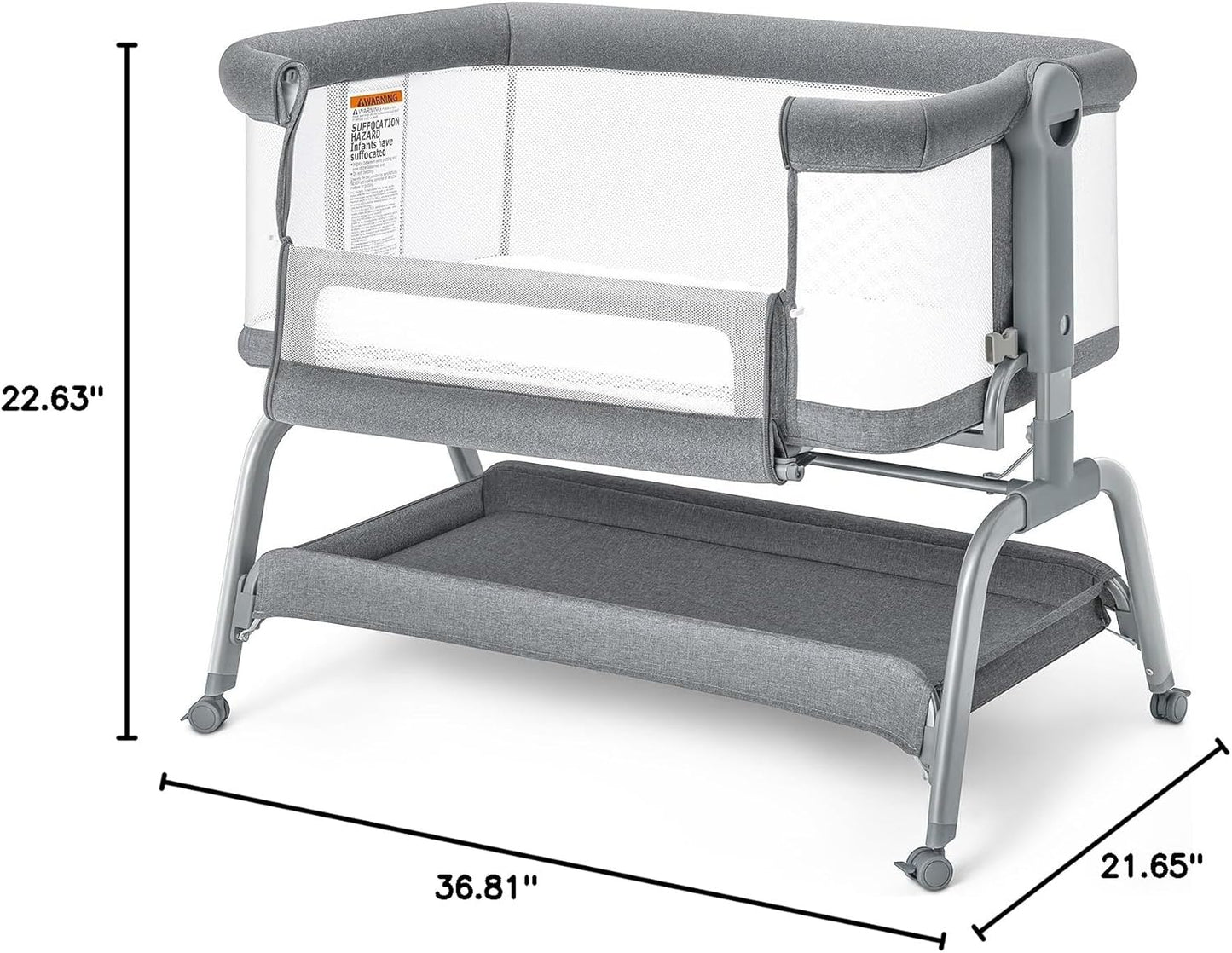 BabyBond Baby Bassinet, 3 in 1 Bassinet Bedside Sleeper with Washable Soft Mattress and Sheet, 6 Height Adjustable Bedside Crib, 4-Sided Mesh Bedside Bassinet for Baby