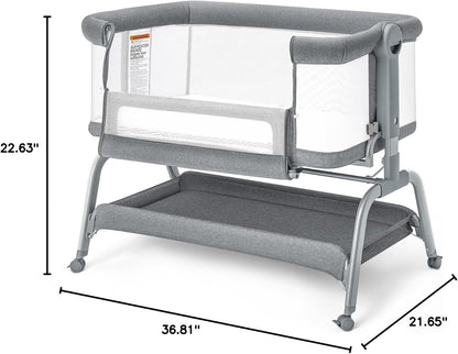 BabyBond Baby Bassinet, 3 in 1 Bassinet Bedside Sleeper with Washable Soft Mattress and Sheet, 6 Height Adjustable Bedside Crib, 4-Sided Mesh Bedside Bassinet for Baby