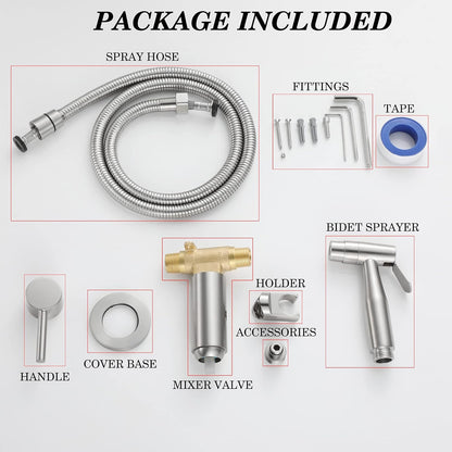 Chrome Handheld Bidet Sprayer for Toilet Warm Water, WiPPhs Stainless Steel Polished Silver Bidet Hand Held Sprayer with Brass Hot and Cold Mixing Valve, WI9138CP