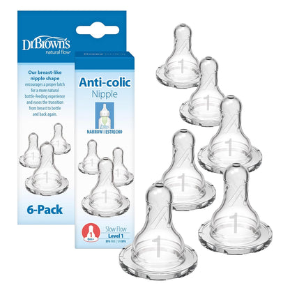 Dr. Brown’s Natural Flow Y-Cut Narrow Baby Bottle Silicone Nipple, Ideal for Thicker Liquids, 9m+, 100% Silicone Bottle Nipple, 6 Count