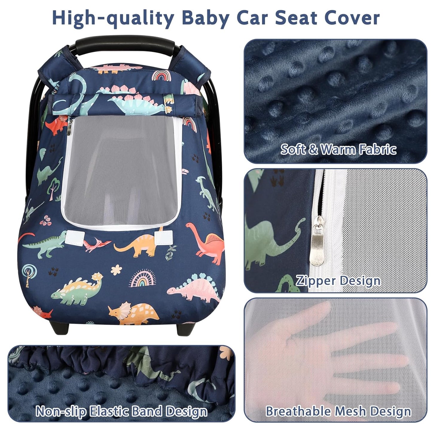 Car Seat Cover Baby Girl, Warm Winter Carseat Cover for Baby, Kick-Proof Infant Car Seat Cover with Peep Window, Windproof & Cozy, Pink Rainbow