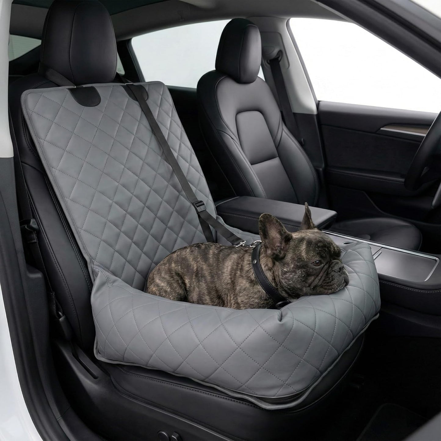 Microfiber Leather Dog Car Seat for Small & Medium Dogs, Waterproof Pet Car Seat with Washable Pee Pad, Scratch & Fur Resistant, Foldable Dog Bed for Home & Travel, Non-Slip Design, Matte Gray