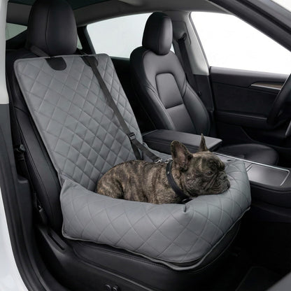 Microfiber Leather Dog Car Seat for Small & Medium Dogs, Waterproof Pet Car Seat with Washable Pee Pad, Scratch & Fur Resistant, Foldable Dog Bed for Home & Travel, Non-Slip Design, Matte Gray