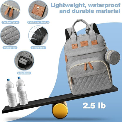 JSTPRO Diaper Bag Backpack, Large Diaper Bag with Changing Station, Baby Bag, New Mom Gifts, Lightweight Waterproof Unisex Diaper Bag with Insulated Pockets and USB Charging Port, Grey