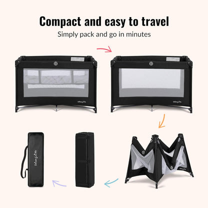 Dream On Me Zazzy Portable Playard with Bassinet in Black, Lightweight Packable and Easy Setup Baby Playard with Mattress and Travel Bag