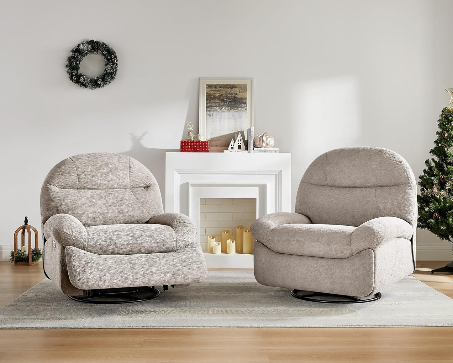 VANOMi Power Recliner Chair with USB & Type-C Charging, 270° Swivel Glider Rocker, Electric Nursery Recliner for Living Room, Bedroom, and Office, White