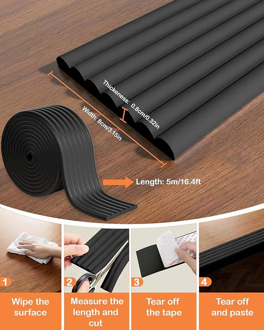Corner Protector Baby, 16.5FT 0.32''Th W-Shape Edge Protector for Baby Proofing 3.2'' Wide Foam Fireplace Cushion Pre-Taped Safety Guard Bumper Pad for Furniture Wall Stair Door (Black)
