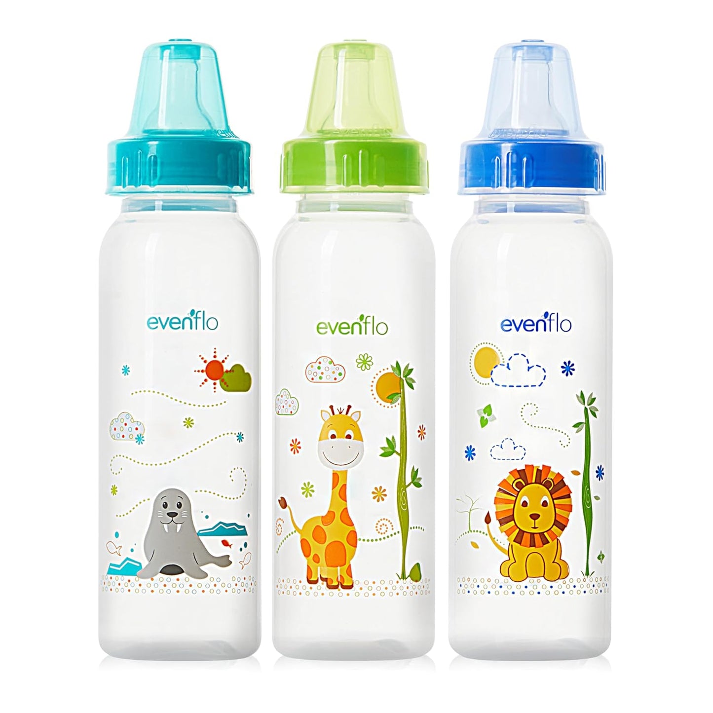 Classic Prints Polypropylene Bottles for Baby, Infant and Newborn - Blue/Green/Teal, 8 Ounce (Pack of 12)