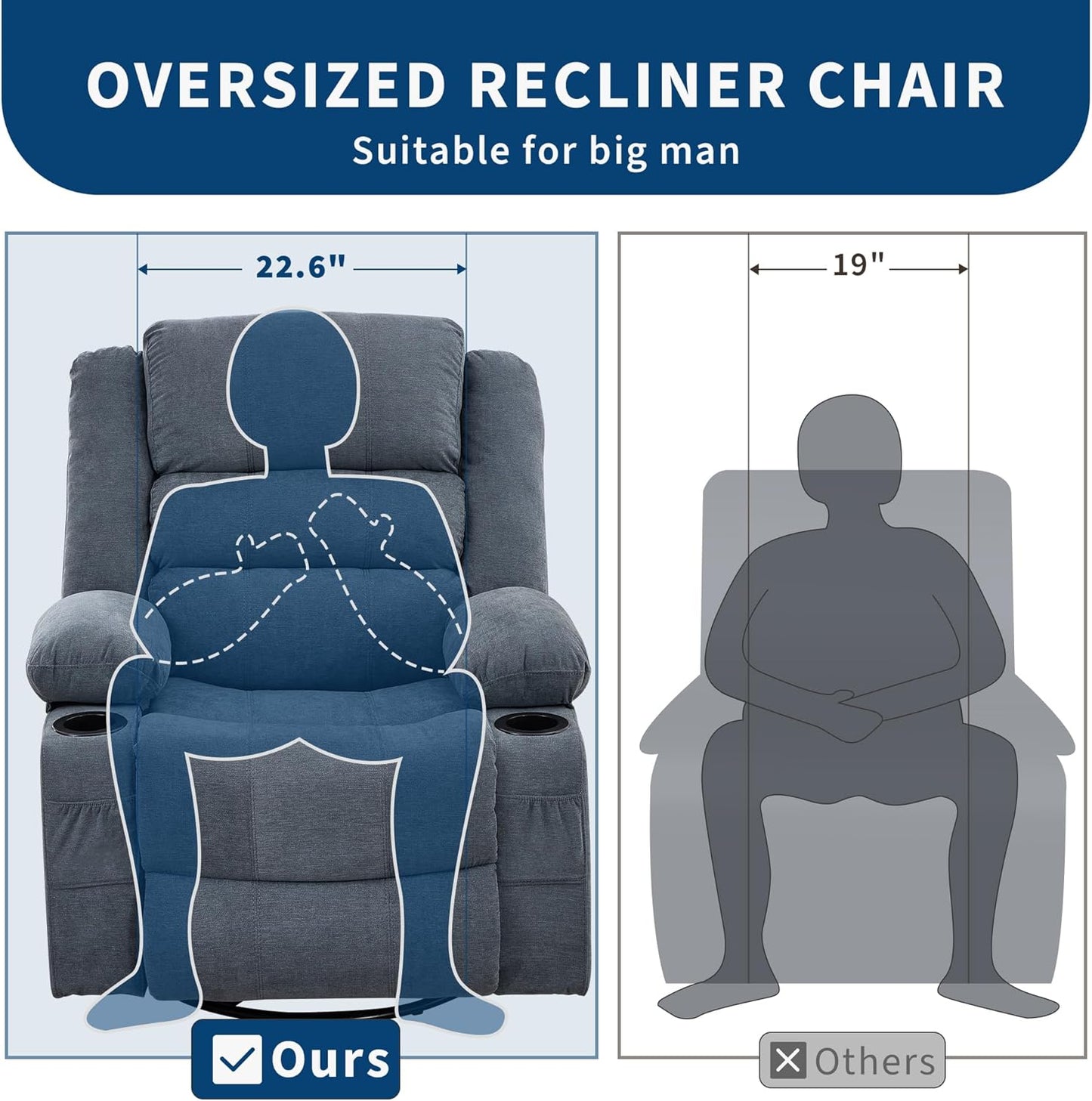 Rocking Recliner Chair for Adults Wide 360° Swivel Rocker Recliner with Cup Holder Nursery Glider with Upholstered Deep Seat Linen Lazy boy Chair for Living Room Browm