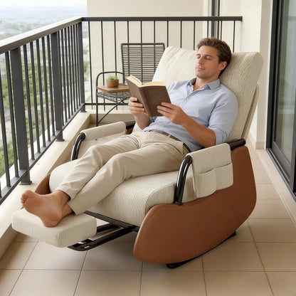 JPBSTO Rocking Chair Nursery, Upholstered Glider Rocking Chair with Side Pocket and Adjustable High Backrest, Comfortable Rocker Recliner with Footrest Perfect for Living Room Bedroom, Beige