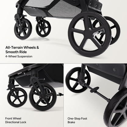 Mompush Baby Stroller, Convertible 2-in-1 with Bassinet Option, Infant Car Seat Compatible, Includes Adapter - Sturdy Full-Size Infant Stroller for Family Adventures