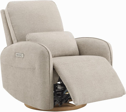 CHITA Power Nursery Glider Recliner Chair, Electric Swivel Rocker Recliner for Adults, Rocking Chair with Removable Lumbar Pillow for Living Room, FSC Certified, Fabric in Linen