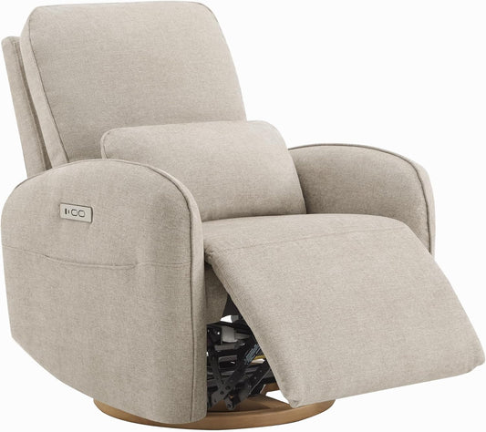 CHITA Power Nursery Glider Recliner Chair, Electric Swivel Rocker Recliner for Adults, Rocking Chair with Removable Lumbar Pillow for Living Room, FSC Certified, Fabric in Linen