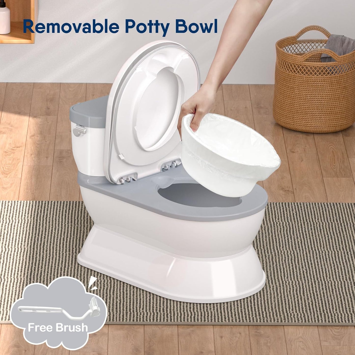 CheerTry 2-in-1 Toddler Potty Training Toilet - Larger Potty Chair & Detachable Training Seat for Boys & Girls Ages 1-3 with Flushing Sound, Wipes Storage, Toilet Paper Holder - Pink