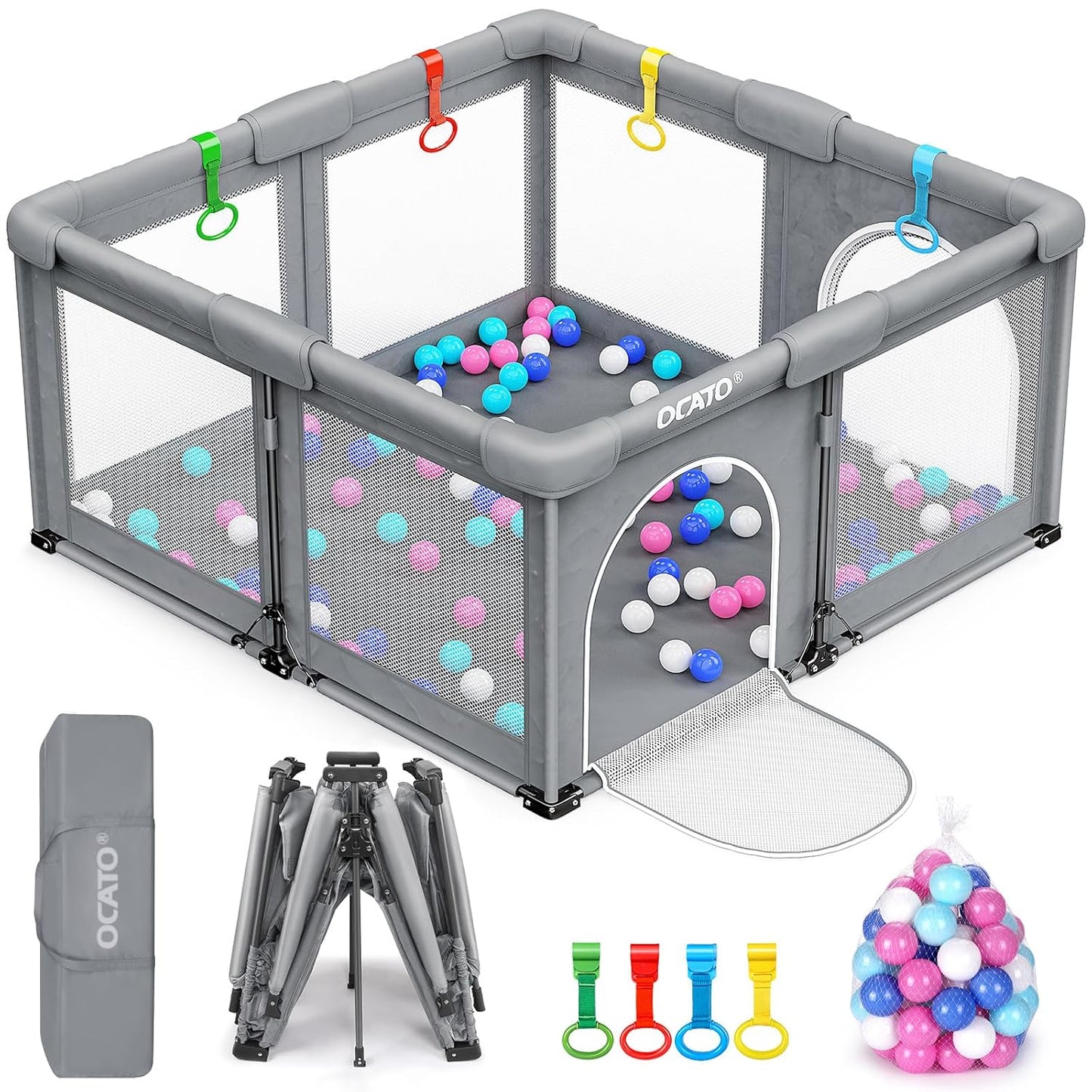 OCATO Baby Playpen Play Pen: Foldable Playpen for Babies and Toddlers Playard for Indoor Outdoor Activity Center Game Fence Safety Area Toddler Play Pen for Babies 6-12 Months Baby Gifts (50" × 50")