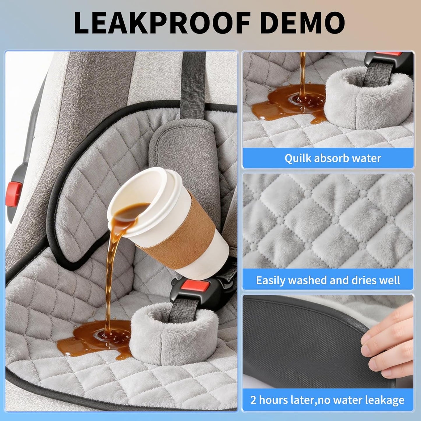 Wonderkin 2-Pack Potty Training Car Seat Protector, Waterproof Car Seat Liner, Non-Slip Leak-Proof Piddle Pads,Washable Cover Fits Car Seats Strollers Bouncers, Ages 6 Months to 4 Years (Grey + Black)