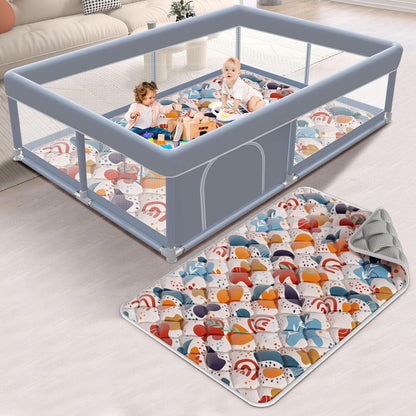 XVISHX 65 x 50 Inch Baby Playpen, Playpen for Babies and Toddlers, Baby Play Pen Playard for Indoor & Outdoor Active Center Game Fence, with Skin-Friendly Fabric and Soft Breathable Mesh, Grey