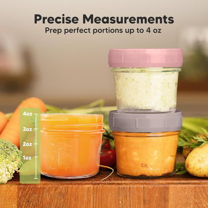 KeaBabies 12pk 4oz Glass Baby Food Containers with Lids - Leak-Proof, Microwavable Small Glass Jars, Baby Purees & Toddler Snack Storage Containers, BPA-Free, Dishwasher & Freezer Safe (Nord)