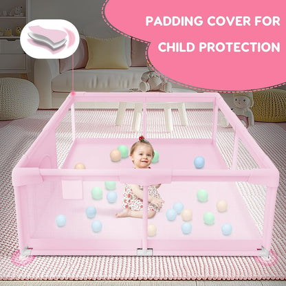 besuhot Baby Playpen Extra Large Play Yard 74" x 50" Playpen for Babies and Toddlers with Anti-Slip Suckers and Zipper Gate, Safety Baby Activity Center for Indoor & Outdoor