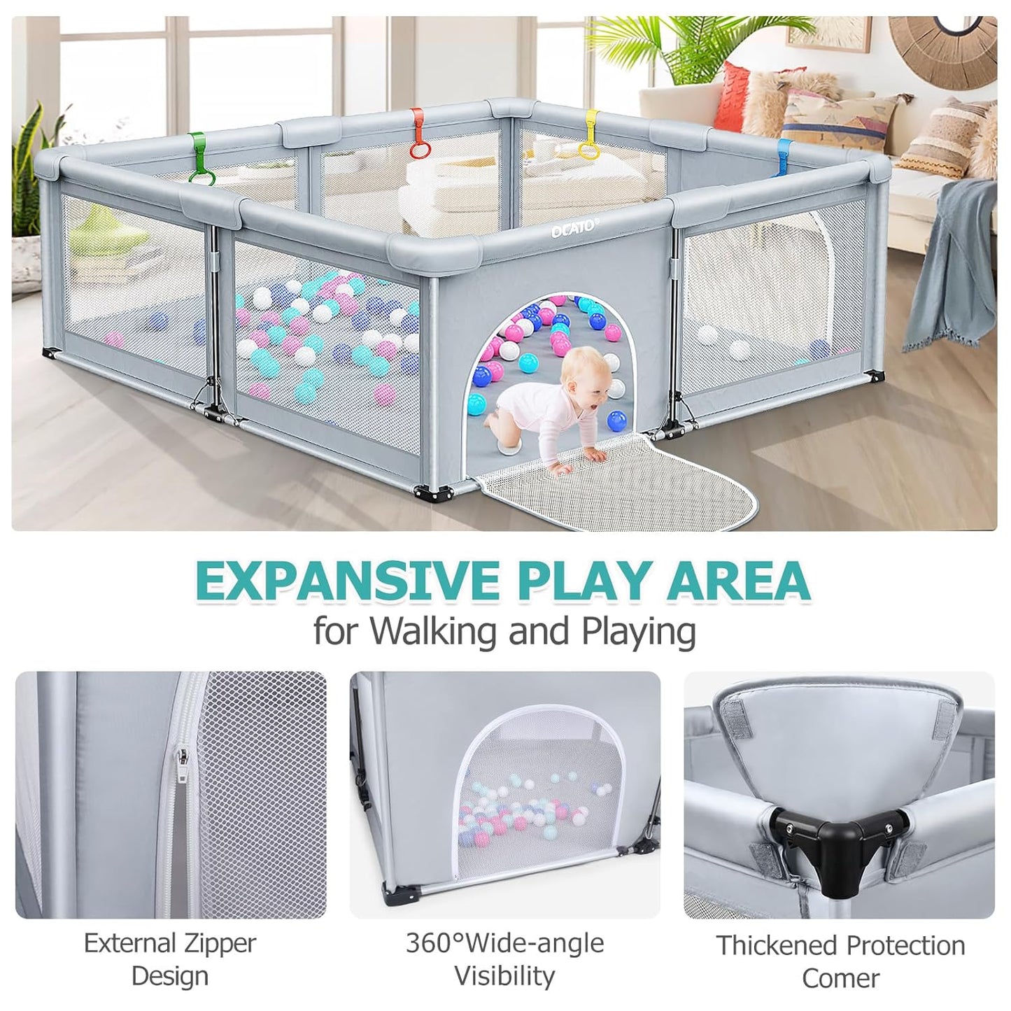 OCATO Baby Playpen Play Pen: Foldable Playpen for Babies and Toddlers Playard for Indoor Outdoor Activity Center Game Fence Safety Area Toddler Play Pen for Babies 6-12 Months Baby Gifts (50" × 50")