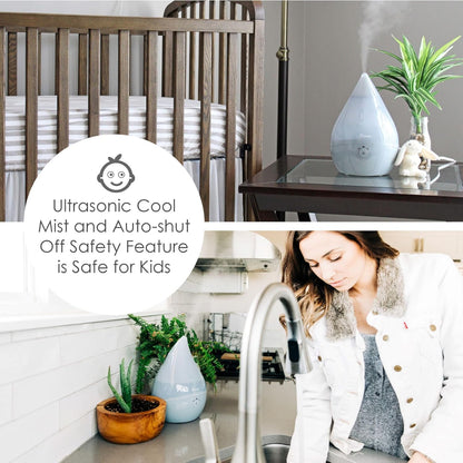 Crane Droplet Ultrasonic Small Air Humidifiers for Bedroom and Office, 0.5 Gallon Cool Mist Humidifier for Plants and Home, Humidifier Filters Optional, White