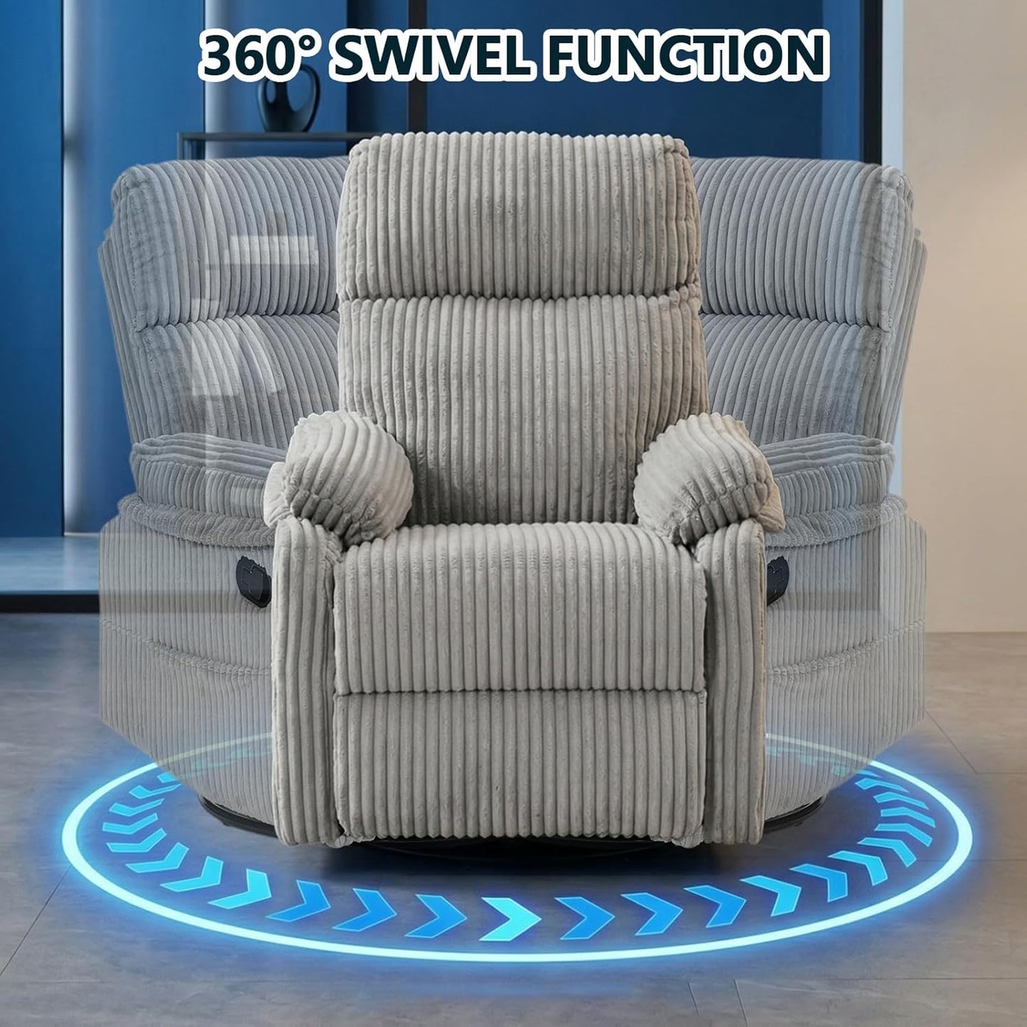 Manual Small Recliner Rocking Chair for Nursery/Relaxation, Corduroy Swivel Glider Recliner for Living Room Bedroom, Brown Rocking Chair Nursery Recliners for Small Spaces, Side Pockets (Brown)