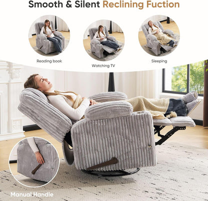 Oversized Power Recliner Chair with Massage and Heat, Swivel Rocker Recliner Chair for Adults with Arm Storage, Nursery Glider Recliner with Adjustable Headrest and Phone Stand, Side Pockets, Beige