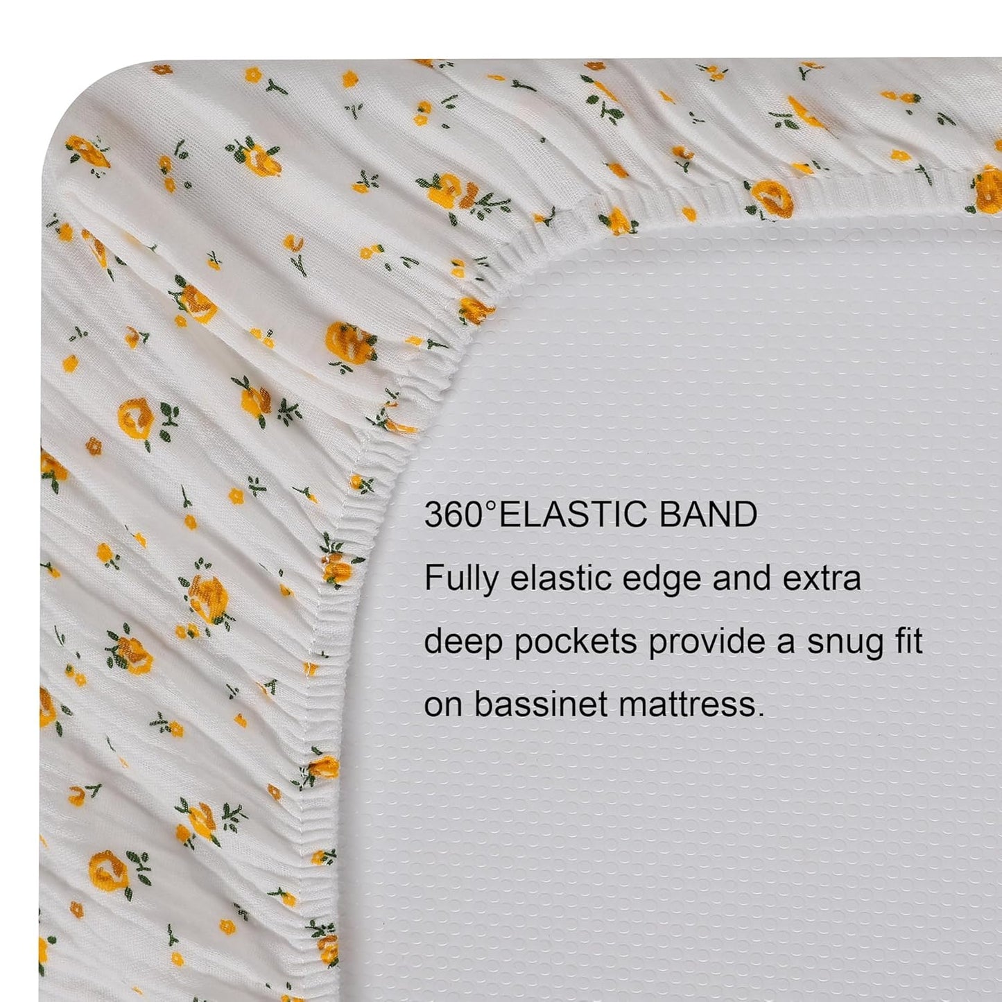 Onacosht Muslin Bassinet Sheets 3 Pack, 100% Cotton Baby Fitted Sheet 33" x 19" Compatible with Mika Micky, KoolaBaby (3 in 1), BabyBond, HARPPA and RICUTON Bedside Bassinet, Green, Floral and Cactus