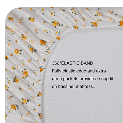 Onacosht Muslin Bassinet Sheets 3 Pack, 100% Cotton Baby Fitted Sheet 33" x 19" Compatible with Mika Micky, KoolaBaby (3 in 1), BabyBond, HARPPA and RICUTON Bedside Bassinet, Green, Floral and Cactus